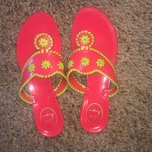 Jack Rogers pink and green jelly sandals